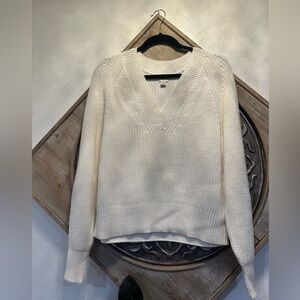 V-Neck Cream Knit Sweater - Women